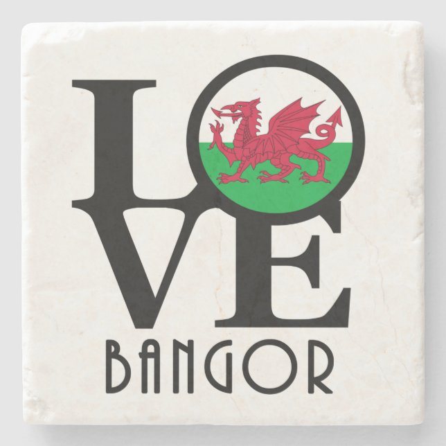 LOVE Bangor Wales Stone Coaster (Front)