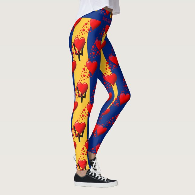 LOVE BARBADOS Flag Red Hearts RUN YOUR RACE Custom Leggings (Right)