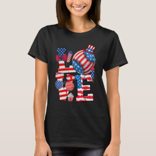 Love Baseball 4th Of July Patriotic Baseball Playe T-Shirt