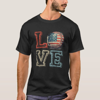 LOVE Baseball American Flag Patriotic USA Ball Gam T-Shirt
