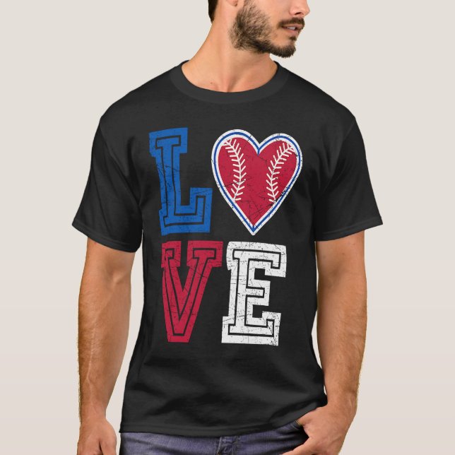 Love Baseball Pitcher Catcher Runner Heart Funny S T-Shirt (Front)