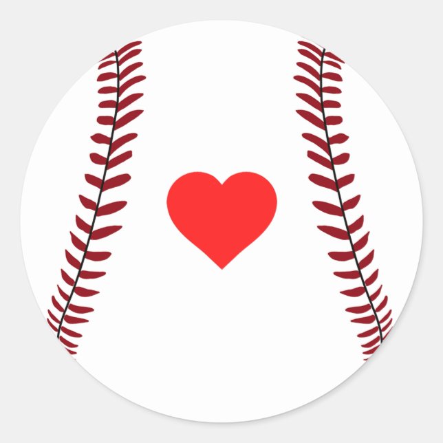 Love baseball - Sport ball with heart Classic Round Sticker (Front)