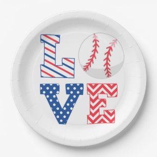 Love Baseball Sports Paper Plate