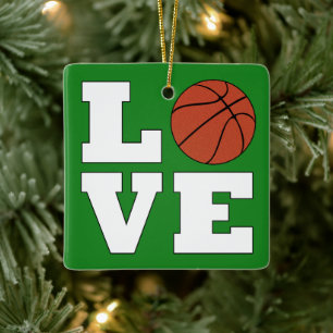 LOVE Basketball Red and Green Christmas Basketball Ceramic Ornament