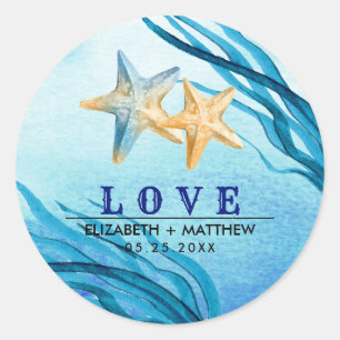 Love. Beach Starfish Custom Wedding  Classic Round Sticker