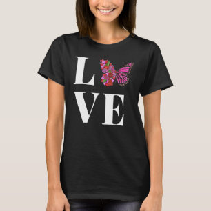 LOVE Beautiful Butterfly with half Pink flowers bu T-Shirt