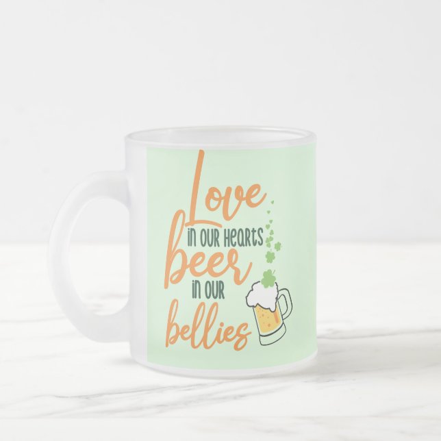 Love & Beer St. Patrick’s Day Fun-61146 Hoodie Frosted Glass Coffee Mug (Left)