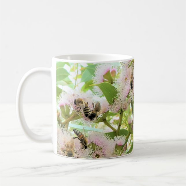 LOVE BEES. AUSTRALIAN NATIVE FLORA WITH HONEY BEES COFFEE MUG (Left)