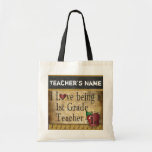 Love Being a 1st Grade Teacher | DIY Name Tote Bag<br><div class="desc">A unique rustic styled Tote Bag for a first grade teacher ready for you to personalise. ✔Note: Not all template areas need changed. 📌If you need further customisation, please click the "Click to Customise further" or "Customise or Edit Design"button and use our design tool to resize, rotate, change text colour,...</div>