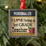 Love being a 1st Grade Teacher | Vintage   Metal Tree Decoration<br><div class="desc">🥇AN ORIGINAL COPYRIGHT ART DESIGN by Donna Siegrist ONLY AVAILABLE ON ZAZZLE! A Vintage Styled 1st Grade School Teacher Christmas Ornament ready for you to personalise. Change the grade to any grade you like. ✔NOTE: ONLY CHANGE THE TEMPLATE AREAS NEEDED! 😀 If needed, you can remove some of the text...</div>