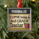 Love being a 2nd Grade Teacher | Vintage  Metal Tree Decoration<br><div class="desc">🥇AN ORIGINAL COPYRIGHT ART DESIGN by Donna Siegrist ONLY AVAILABLE ON ZAZZLE! A Vintage Styled 2nd Grade School Teacher Christmas Ornament ready for you to personalise. Change the grade to any grade you like. ✔NOTE: ONLY CHANGE THE TEMPLATE AREAS NEEDED! 😀 If needed, you can remove some of the text...</div>