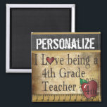 Love being a 4th Grade Teacher Magnet<br><div class="desc">Unique Vintages School Teacher Magnet ready for you to personalise. ✔NOTE: ONLY CHANGE THE TEMPLATE AREAS NEEDED! 😀 If needed, you can remove some of the text and start fresh adding whatever text and font you like. 📌If you need further customisation, please click the "Click to Customise further" or "Customise...</div>