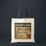 Love Being a Daycare Teacher's | DIY Name Tote Bag<br><div class="desc">Tote Bag. ⭐This Product is 100% Customisable. Graphics and /or text can be added, deleted, moved, resized, changed around, rotated, etc... 99% of my designs in my store are done in layers. This makes it easy for you to resize and move the graphics and text around so that it will...</div>