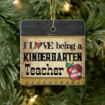 Love being a Kindergarten Teacher | Vintage Cerami<br><div class="desc">🥇AN ORIGINAL COPYRIGHT ART DESIGN by Donna Siegrist ONLY AVAILABLE ON ZAZZLE! A Vintage Styled Kindergarten School Teacher Christmas Ornament ready for you to personalize 0n the backside. ✔NOTE: ONLY CHANGE THE TEMPLATE AREAS NEEDED! 😀 If needed, you can remove some of the text and start fresh adding whatever text...</div>