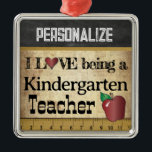 Love being a Kindergarten Teacher | Vintage Metal Tree Decoration<br><div class="desc">Kindergarten School Teacher Christmas Ornament ready for you to personalise. ⭐This Product is 100% Customisable. Graphics and / or text can be added, deleted, moved, resized, changed around, rotated, etc... 99% of my designs in my store are done in layers. This makes it easy for you to resize and move...</div>