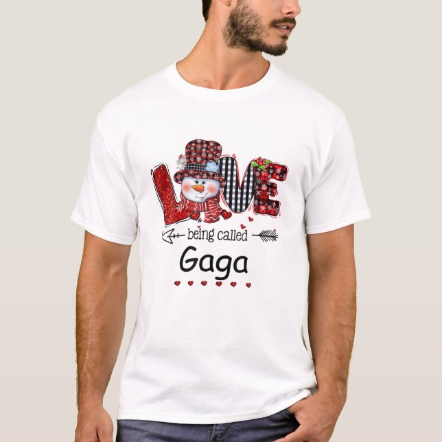 Love Being Called Gaga Snowman Christmas Red Plaid T-Shirt (Front)