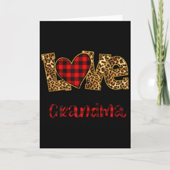Love Being Called Grandma Leopard Red Plaid Heart  Card (Front)