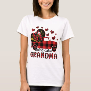 Love Being called Grandma Red Truck Gnome Hearts V T-Shirt