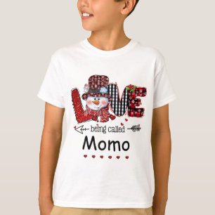 Love being called Momo Snowman Christmas Red Plaid T-Shirt