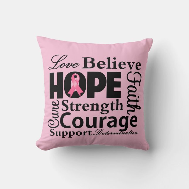 Love Believe Hope Typographic  - Breast Cancer Cushion (Front)