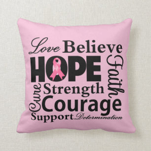 Love Believe Hope Typographic - Breast Cancer Cushion