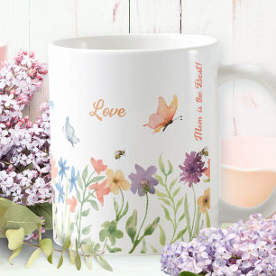 Love Best Mum Painted Spring Flowers Butterfly Bee Coffee Mug