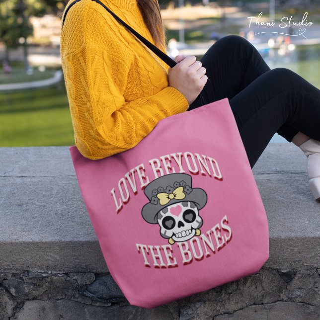 Love Beyond The Bones Valentine Modern Retro Skull Tote Bag (Creator Uploaded)