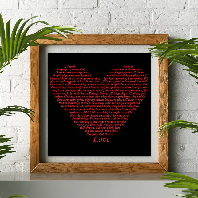 Love Bible Quote Typography Art Poster (Love bible quote 1 Corinthians 13 red heart typography art poster by artist Catherine Sweetman )