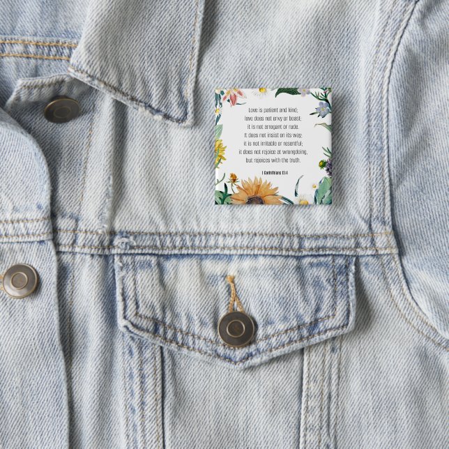 Love, bible verse 1 Cor 13:4, 15 Cm Square Badge (In Situ)