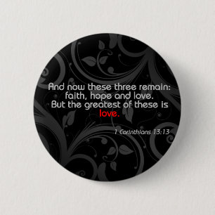 Love Bible Verse, Black/Red 6 Cm Round Badge