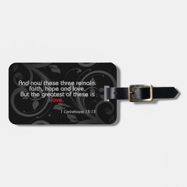 Love Bible Verse, Black/Red Luggage Tag (Front Horizontal)