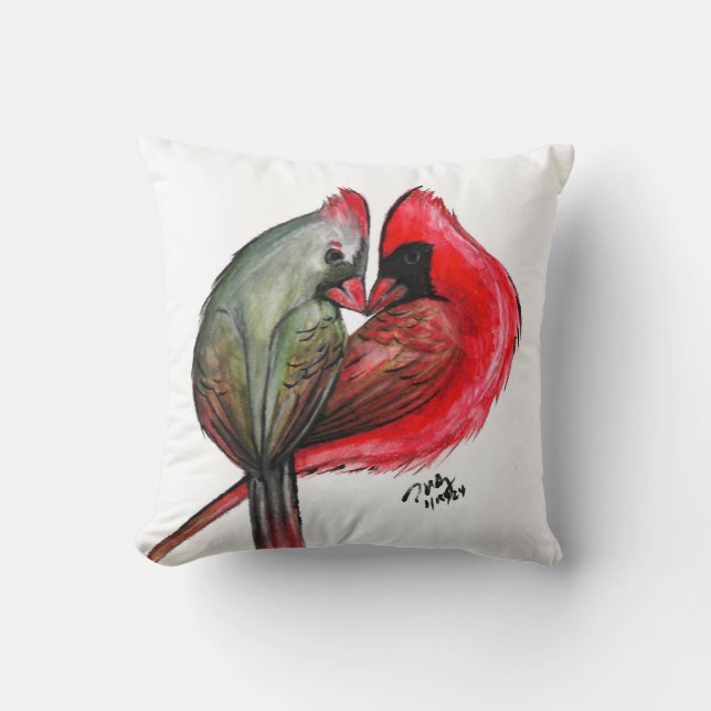 Love Bird Cardinal Throw Pillow (Front)