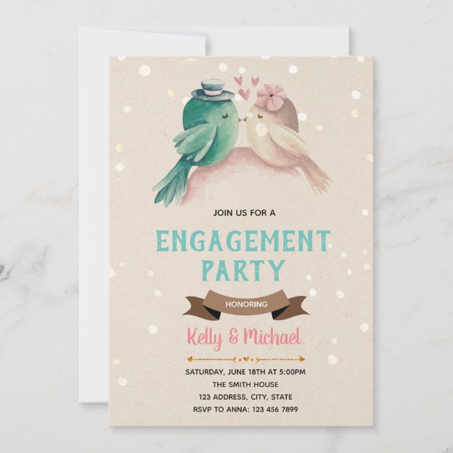 Love bird engagement party invitation (Front)
