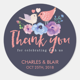 Love Bird Flower Thank You Script Wedding Sticker