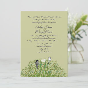 Love Bird Green Swirl Tree Wedding Invitation