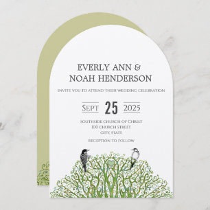 Love Bird Green Swirl Tree Wedding Invitation