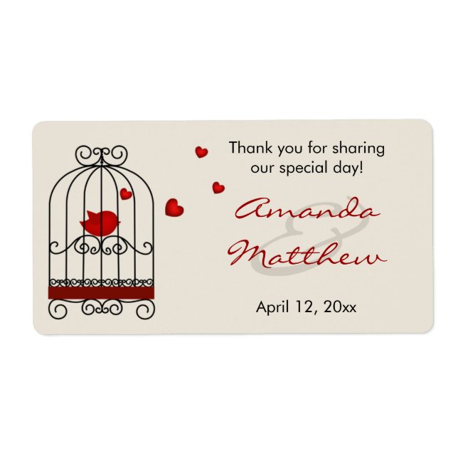 Love Bird in Birdcage Wedding Favour Labels (Front)