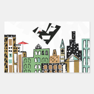 LOVE BIRD IN THE CITY  RECTANGULAR STICKER