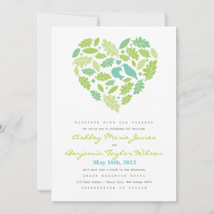 Love Bird Leaf and Heart Wedding Invitation