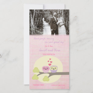 Love Bird Owls Thank You Wedding Photo Card