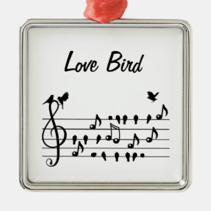 Love Bird Songbirds on Sheet Music Black White Art Metal Tree Decoration