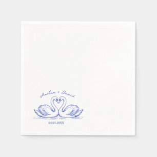 Love Bird Swans Hand Drawn Napkins, Personalised  Napkin