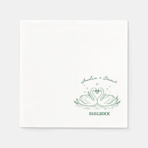 Love Bird Swans Hand Drawn Napkins, Personalised Napkin