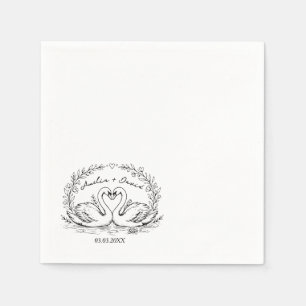 Love Bird Swans Hand Drawn Napkins, Personalised  Napkin