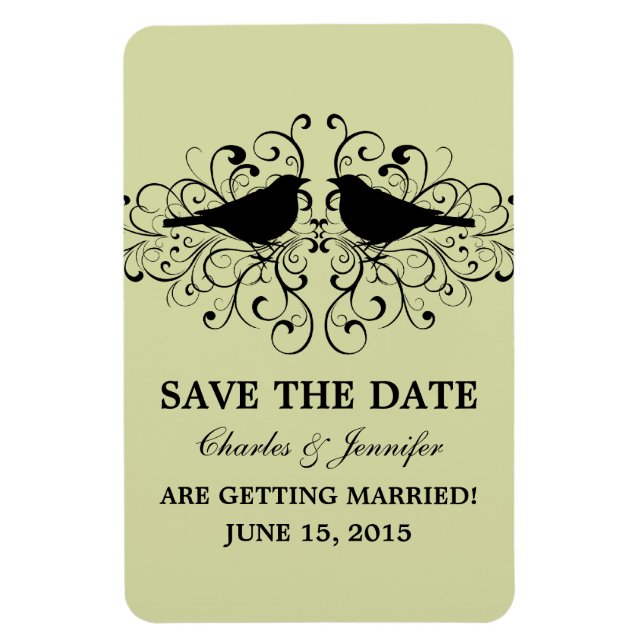 Love Bird Swirls Save the Date Magnet, Mint Magnet (Vertical)