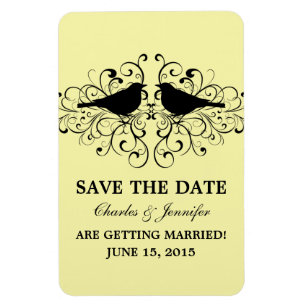 Love Bird Swirls Save the Date Magnet, Yellow Magnet