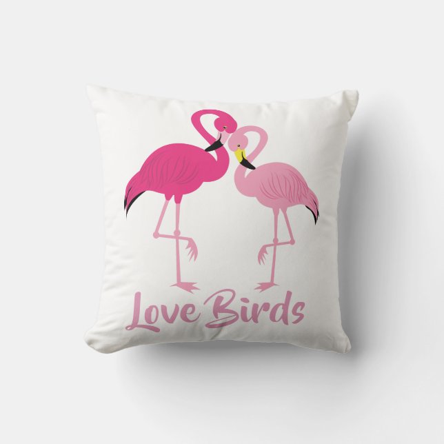 Love Bird Valentines Day Pillow with Flamingos. (Front)