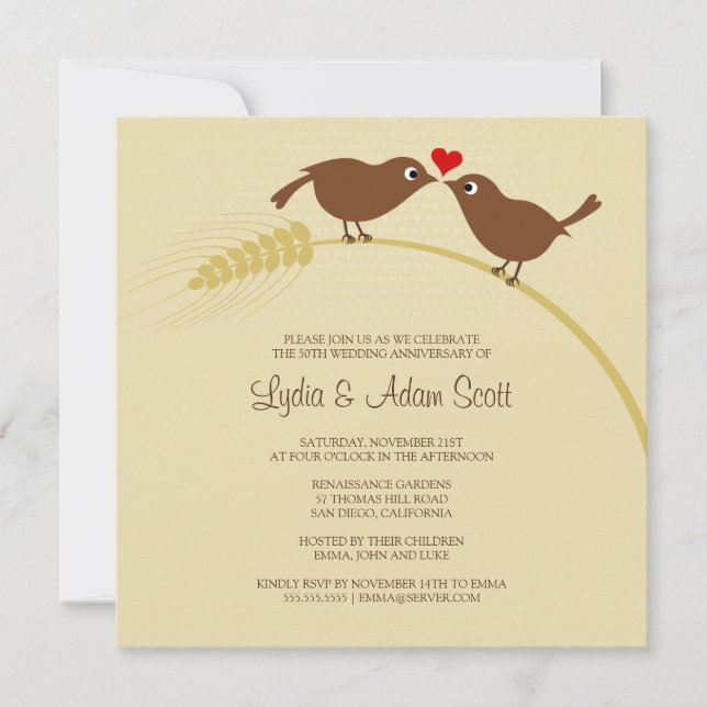 Love Birds 25th Silver Anniversary Party Invitation (Front)
