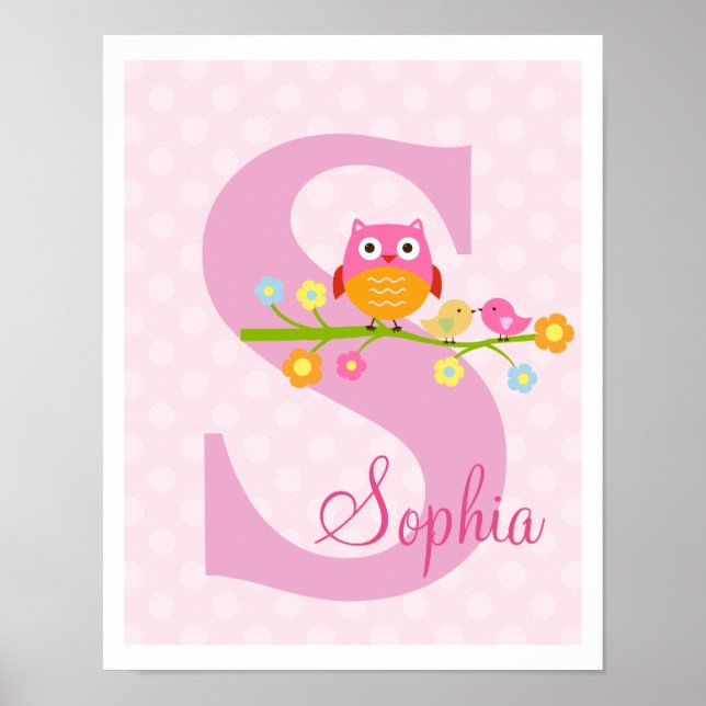Love Birds and Owl on Branch Polka Dots Art Print (Front)