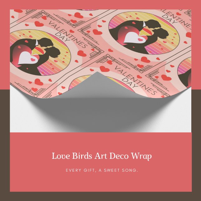 Love Birds Art Deco Wrap Wrapping Paper (Every gift, a sweet song.)